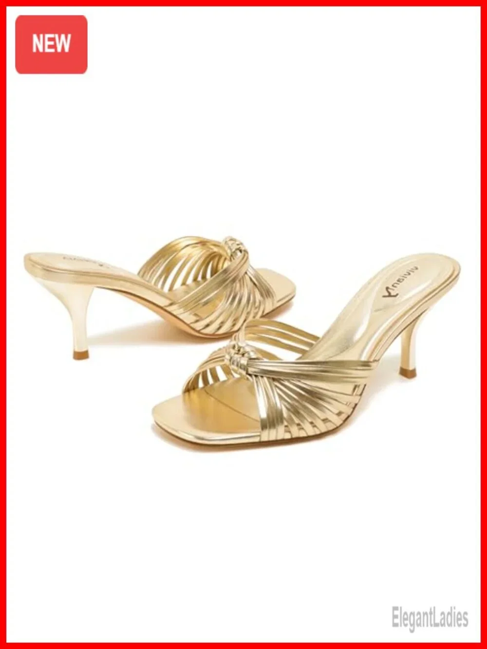 Women's Strappy Square Open Toe Kitten Heels Sandals Knotted Design